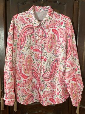 Hot pink paisley blouse XXL bust apx 24 100% poly with a cool feel great colors!